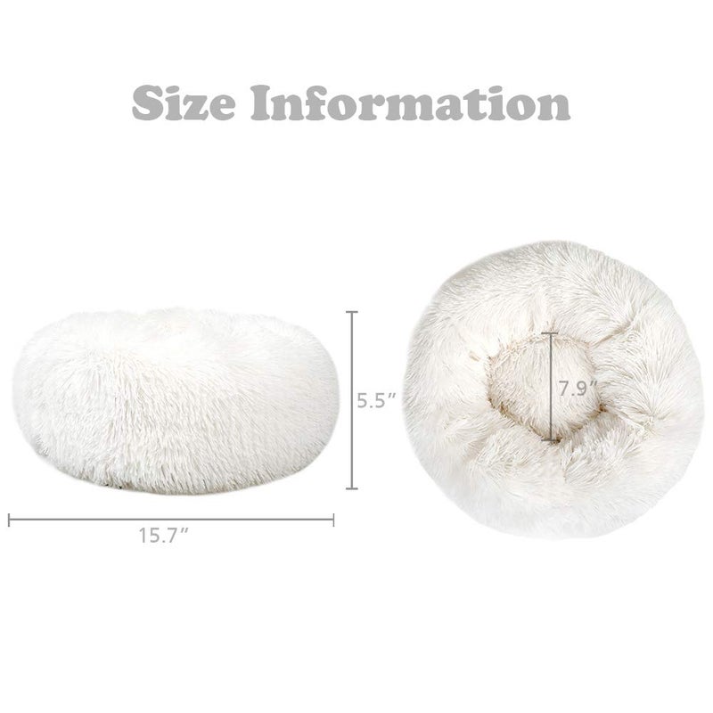 otoez Kitten Puppy Bed Extra Small XS Round Dog Cat Beds Anti Anxiety Plush Pet Calming Donut Bed with Non-Slip Waterproof Bottom, Washable (15.7", White) - Image 5